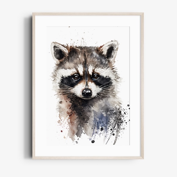 Cute Raccoon Watercolor Wall Art Illustration Print Poster Card Unframed - Picture 2 of 9